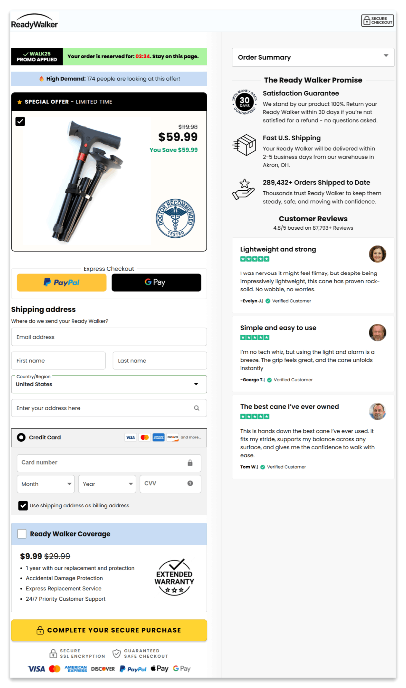 Ready Walker secure checkout page